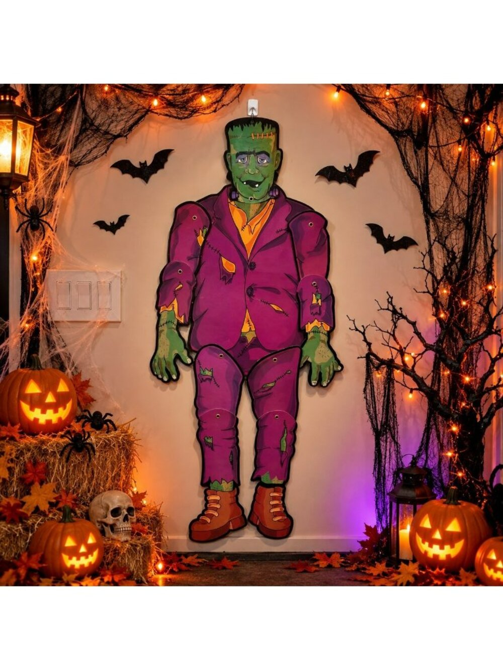 VTG Halloween Frankenstein Die Cut Jointed Articulated Decoration 36" Hanging